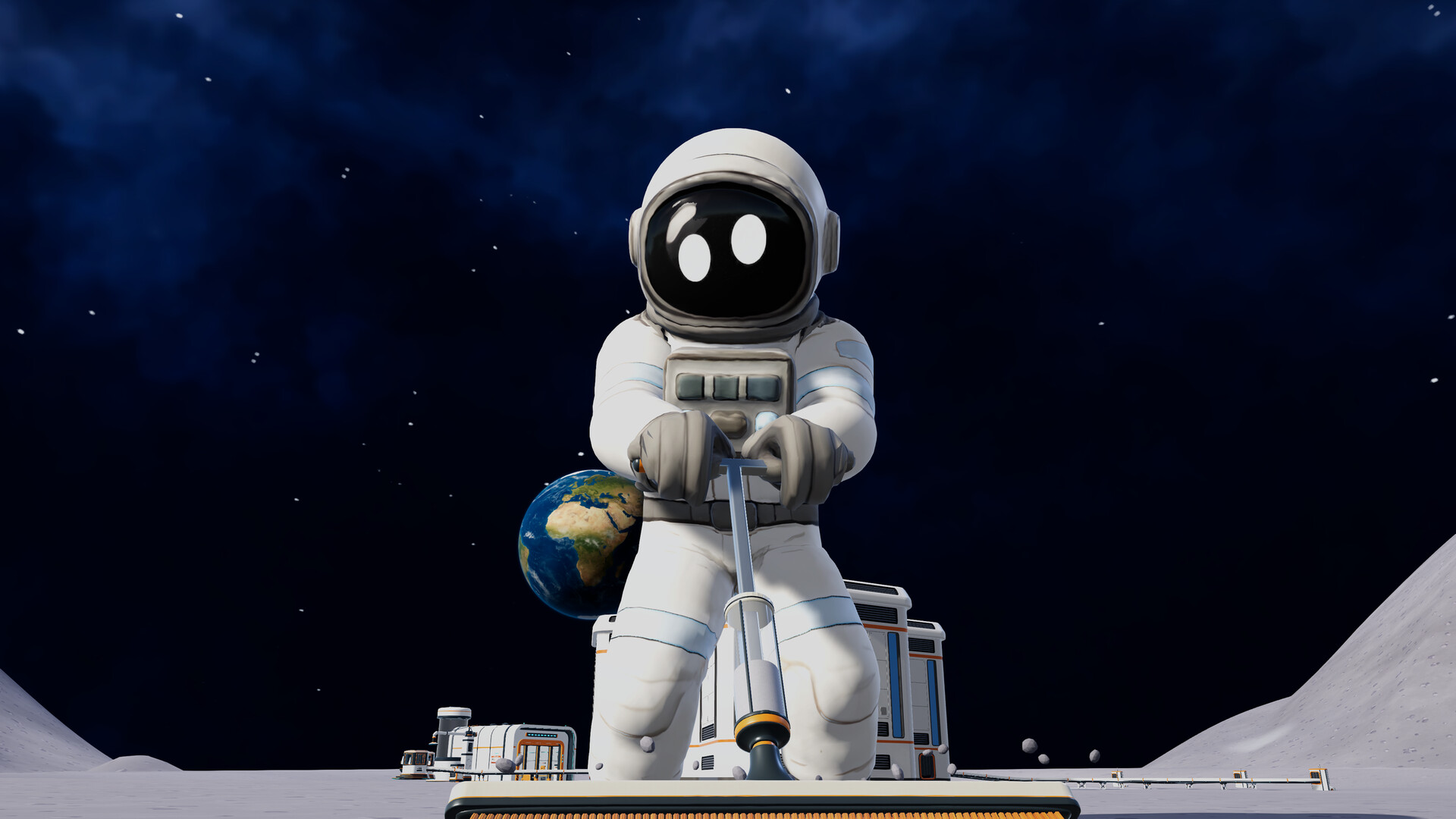 Moon Sweepers gameplay: astronaut sweeping dust from the lunar surface