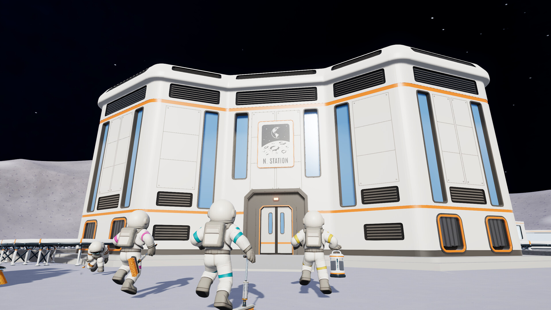 Moon Sweepers co-op players working separate lanes